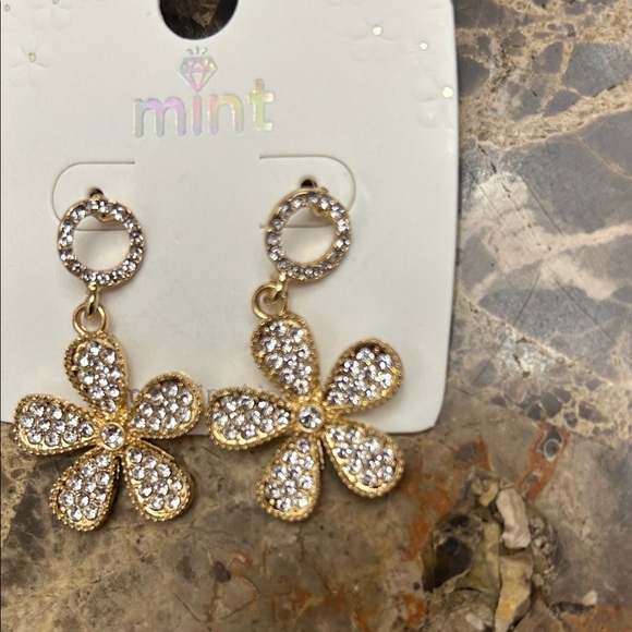 Mint Gold and Silver Crystal Flower Earrings - Picture 3 of 4